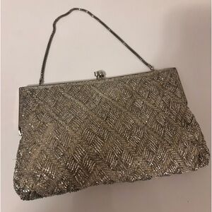 Vintage Art Deco Beaded Purse Silver Pewter